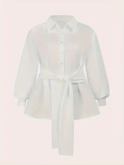 Plus Size 1XL-5XL Fashion Women‘s Solid Color Lapel Collar Blouse Ladies Casual Elegant Chic Top Long Sleeves Shirt