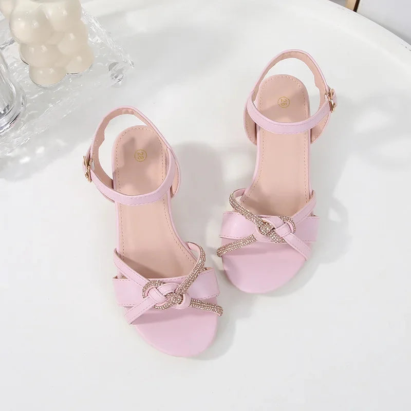 Children's Sandals 2025 Summer New Kids' Crystal High Heels Soft Sole Casual Fashion Girls' Princess Shoes 3-10 Years Old