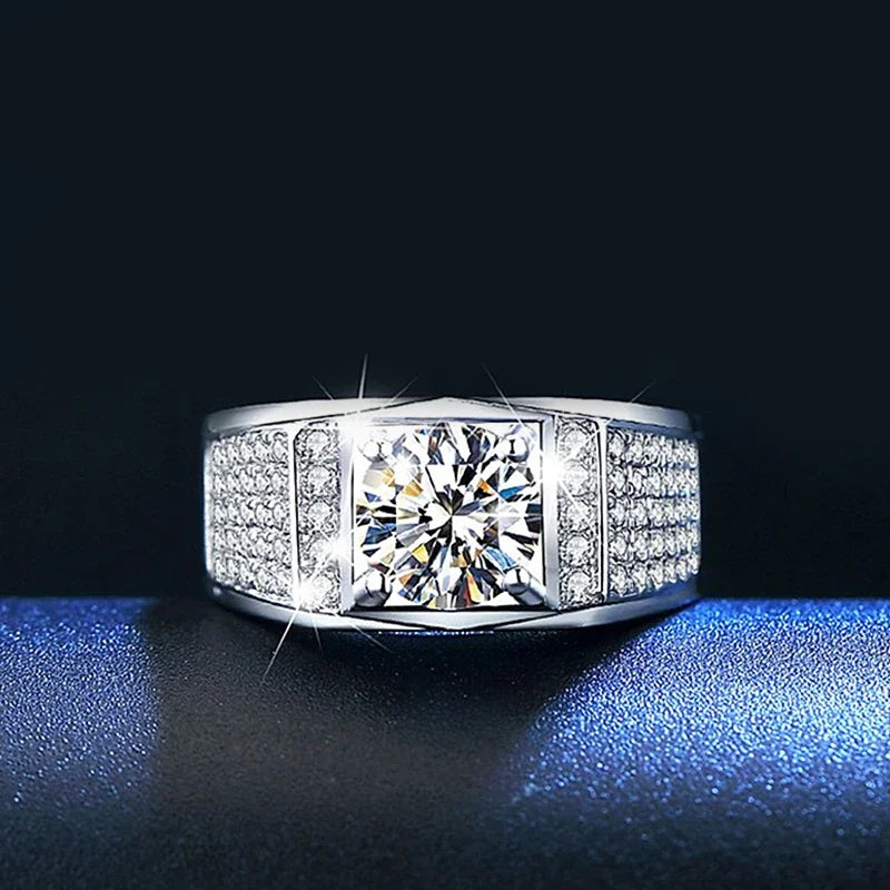 1ct D Color Moissanite Wedding Band Men Ring 925 Sterling Silver with Gold Plated Wedding Engagement Rings Gift For Man