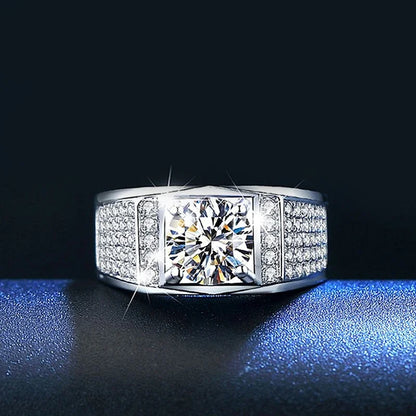 1ct D Color Moissanite Wedding Band Men Ring 925 Sterling Silver with Gold Plated Wedding Engagement Rings Gift For Man