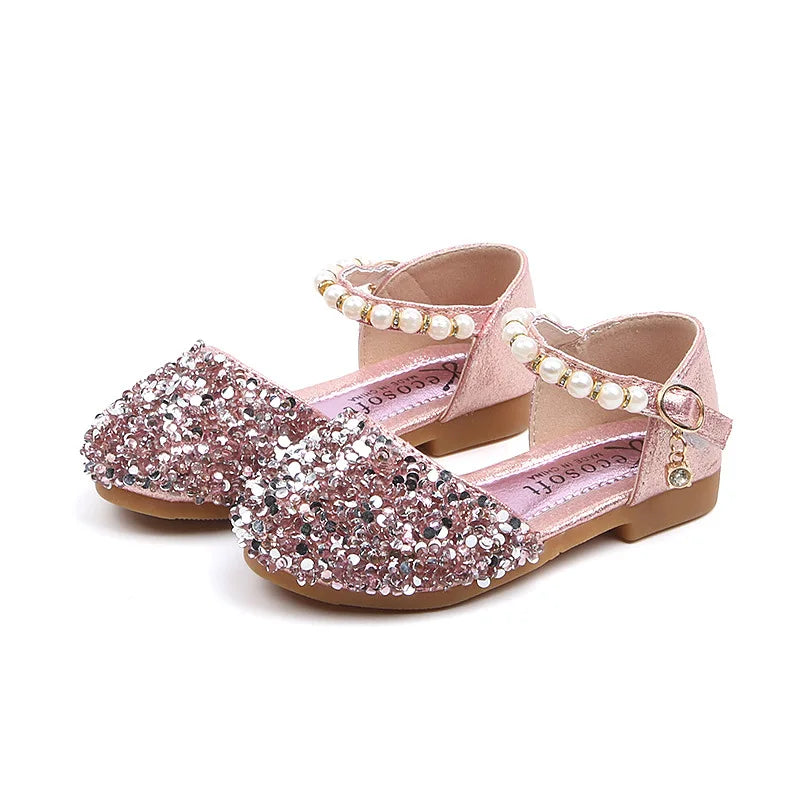 Summer Girls Sandals Fashion Sequins Rhinestone Bow Girls Princess Shoes Baby Girl Shoes Flat Heel Sandals Size 21-35