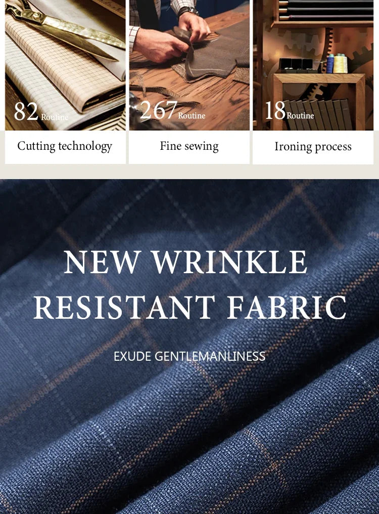 High Quality khaki Plaid suit Formal Business Office Men's Suits Fashionable and Casual evening gown