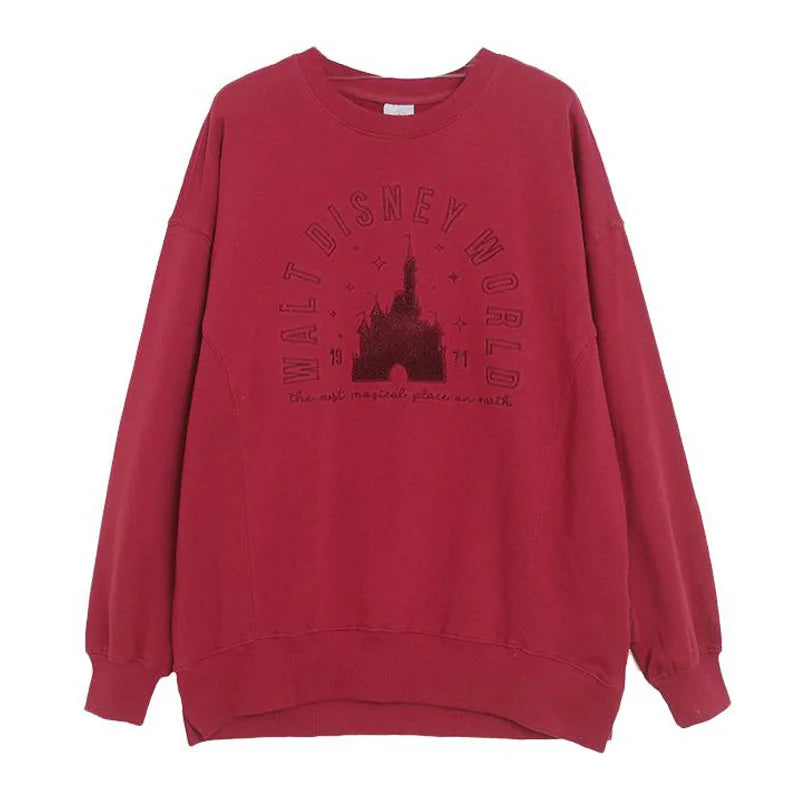Embroidery Sweatshirt Women O Neck Pullover Tops Female Casual Loose Jumper Oversized Unisex Couple