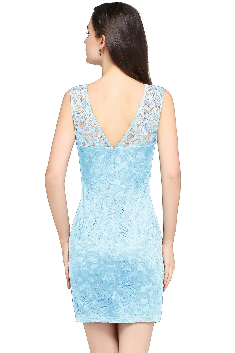 Purple Illusion Lace Cocktail Dress Elegant Women Sexy Backless Tight Mini O Neck Blue Evening Party Prom Gown Vestido De Gala