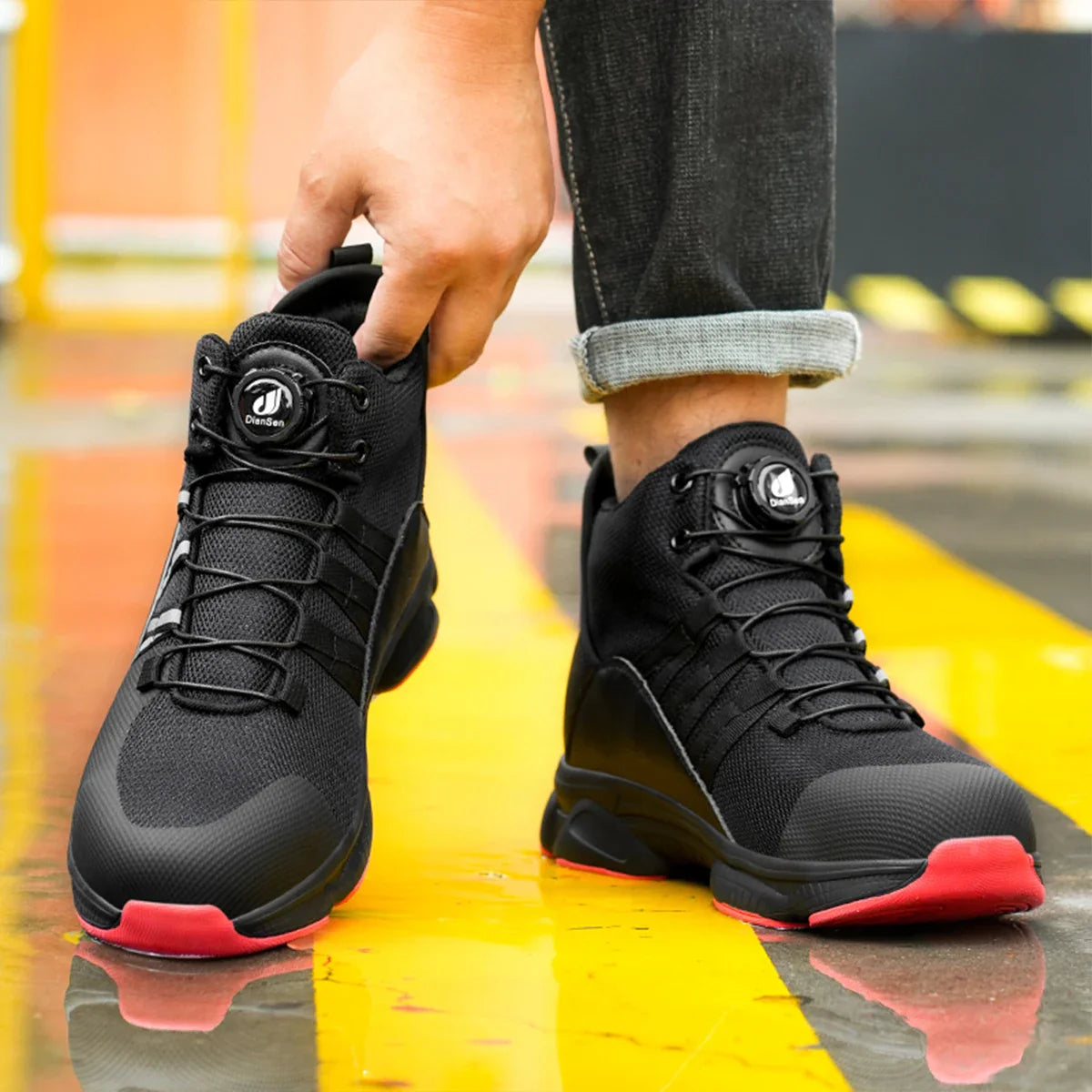 Rotating Button Steel Toe Shoes for Men Lightweight Anti-smash Steel Toe Indestructible Work Boots Construction Safety Shoes