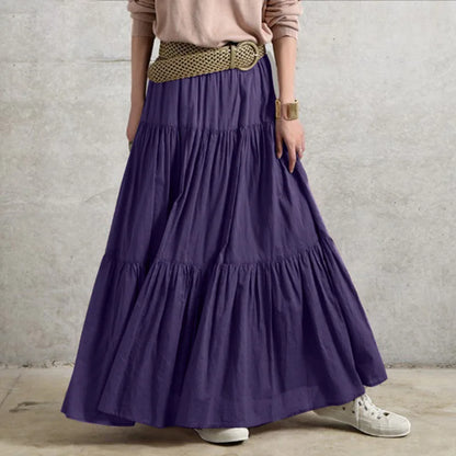 2025 Spring Summer Solid Skirts Vintage Women's Ruffle Sundress Casual Elastic Waist Long Vestidos Female Robe Femme Oversized