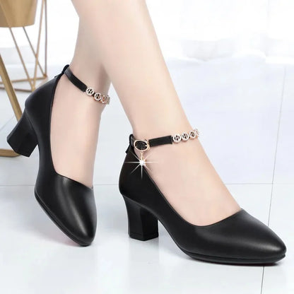 women fashion round toe buckle strap patent leather office high heel shoes lady classic wine red shoes  ba05