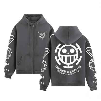 One Piece Trafalgar Law Anime Hoodie Men Women 2026 Spring Autumn Zip Up Streetwear Cosplay Casual Pullover Graphic Print Jacket