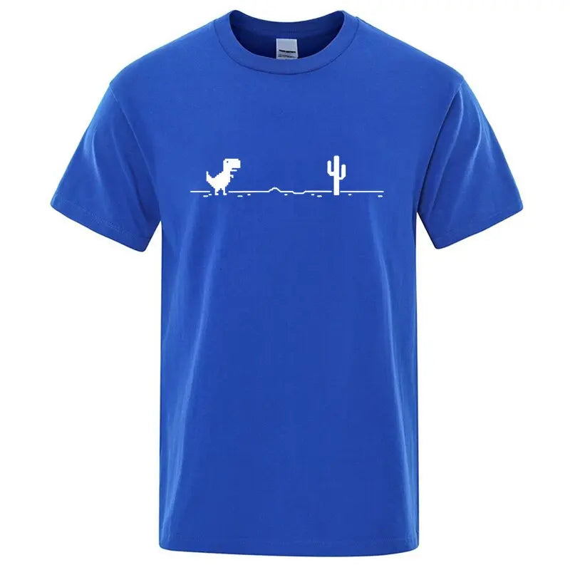 Camiseta Masculina de Alta Qualidade 100% Algodão com Estampa Divertida de Dinossauro Gola Careca Solta Verão Fresca Masculina Manga Curta Camiseta Masculina Top