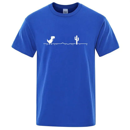 Camiseta Masculina de Alta Qualidade 100% Algodão com Estampa Divertida de Dinossauro Gola Careca Solta Verão Fresca Masculina Manga Curta Camiseta Masculina Top