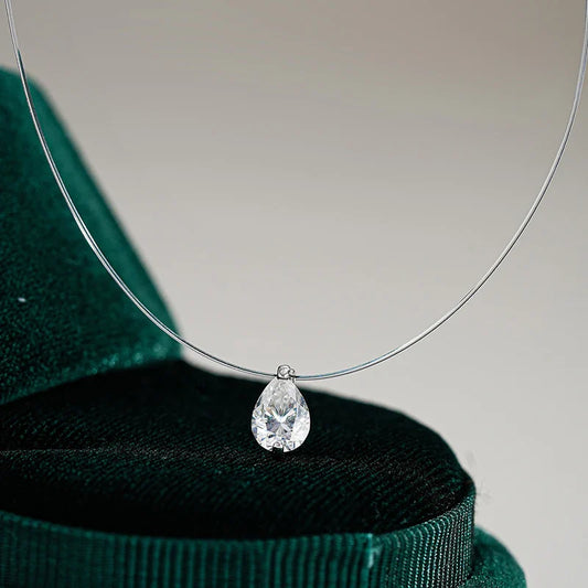 0.8CT 5*7MM Fishing Line Moissanite Necklace for Women Pear Cut Classic Pendant S925 Sterling Silver Jewelry Wholesale