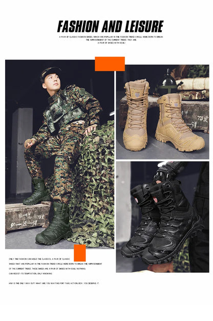 Men's trend high-top outdoor boots four seasons non-slip comfortable hiking boots professional protective tactics training boots