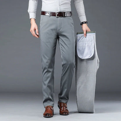 Winter Men Brand Fleece Pants Warm Cotton Business Thick Suit Casual Trousers Male Plush Formal Wear Pants 28-40