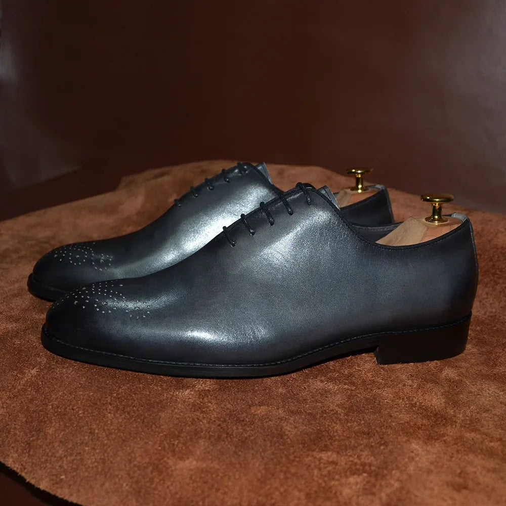 Luxury Classic Mens Oxford Dress Shoes Whole Cut Genuine Leather Handmade Lace-up Formal Shoe for Men Wedding Business Office