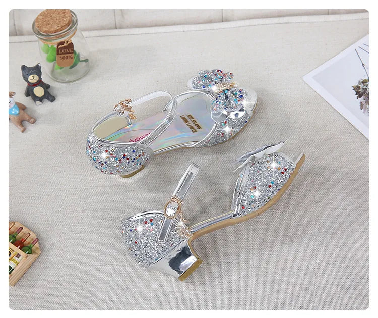 Girls High Heels For Kids Princess Leather Sandals Children Halloween Cosplay Party Wedding Dancing Shoes Fashion Crystal Shoes