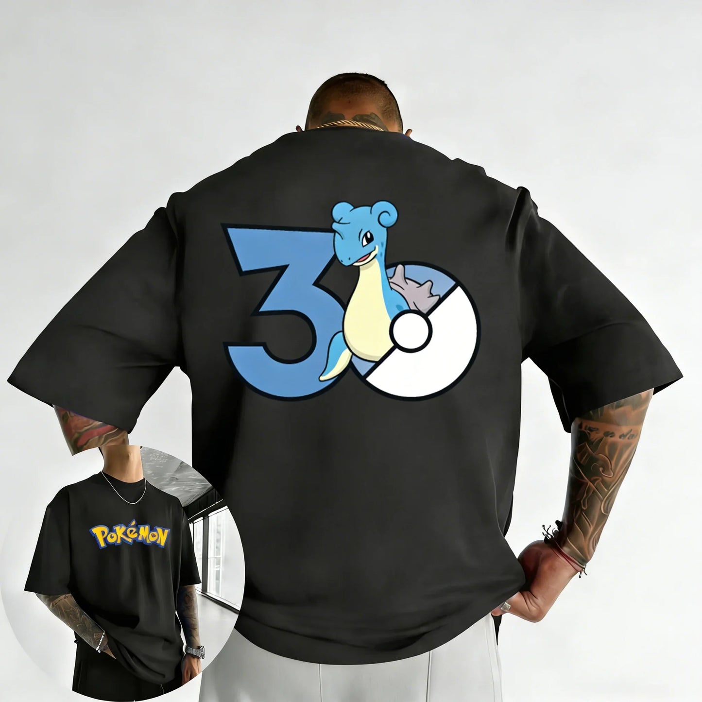 30th Anniversary Lapras Printed T-shirt Summer New Men's and Women's Trendy Large Loose Casual Y2K Short Sleeve Top
