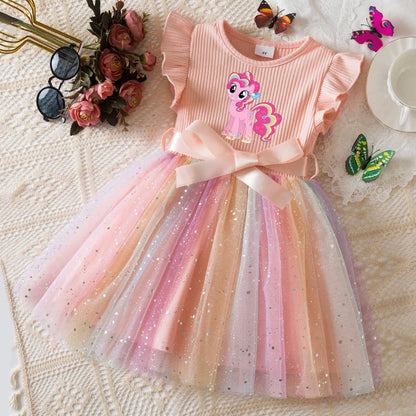 My Little Ponys Girls Dress for Sequins Toddler Girls Rainbow Tulle Sweet Kids Princess Dress for Girls Party Gift