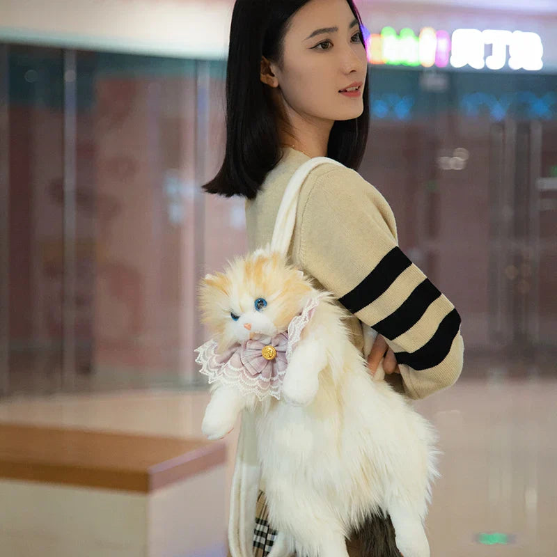 Cute Simulated Cat Designer Backpack Women Kawaii Soft Plush Trendy Backpack Purse for Woman School Bag Gift for Girls