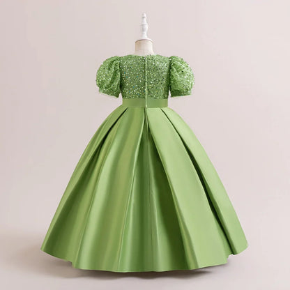 Summer Sequin Bridesmaids Party Girl Dress Elegant Bow Wedding Princess Prom Kids Dress For Girls Gala Birthday Evening Costumes