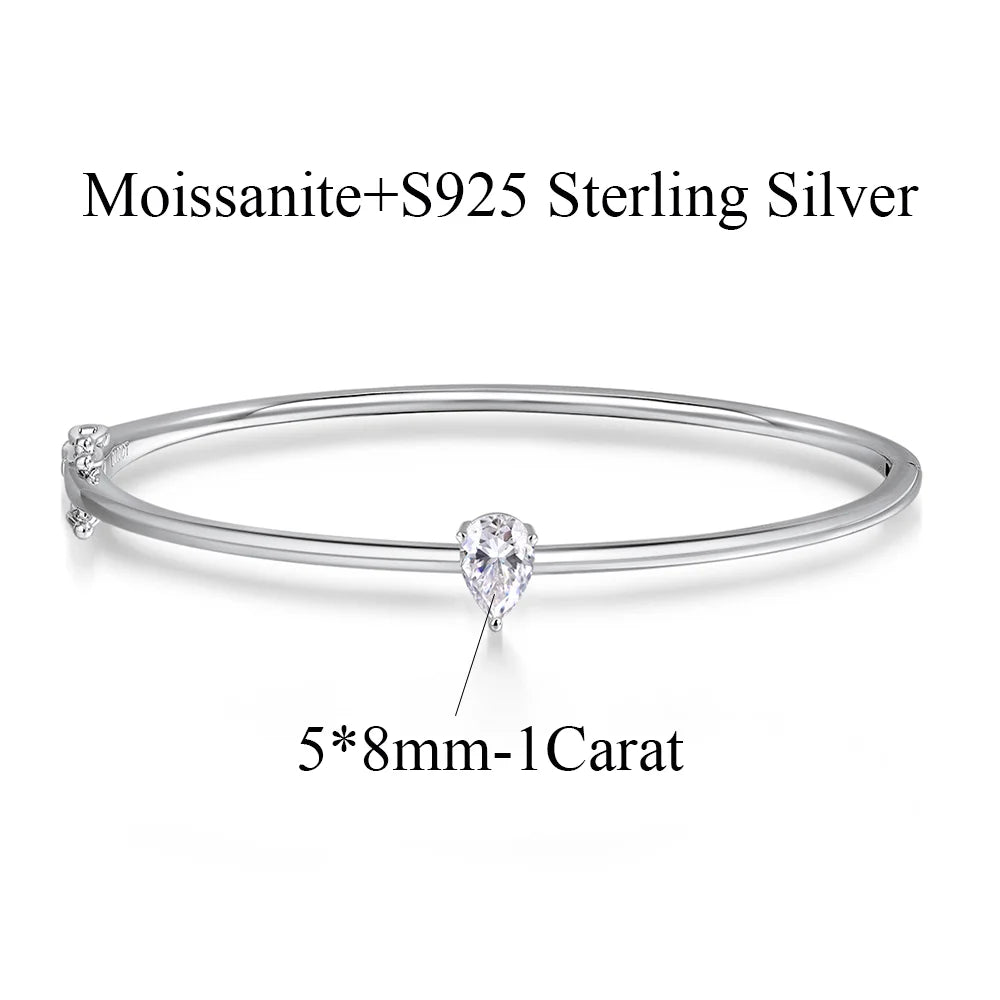 Certified 1CT Pear Cut Moissanite Bangles S925 Silver Solitaire Lab Diamond Bracelet for Women Fine Party Wedding Jewelry