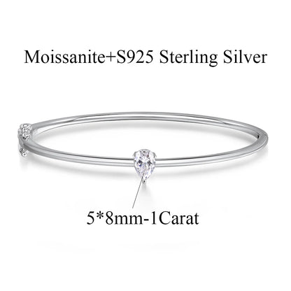 Certified 1CT Pear Cut Moissanite Bangles S925 Silver Solitaire Lab Diamond Bracelet for Women Fine Party Wedding Jewelry