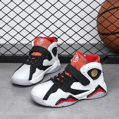 Children Summer High Top Basketball Shoes Boy Breathable Anti Slip Casual Sneakers Man Velcro Non Slip Rebound Kid Running Shoes