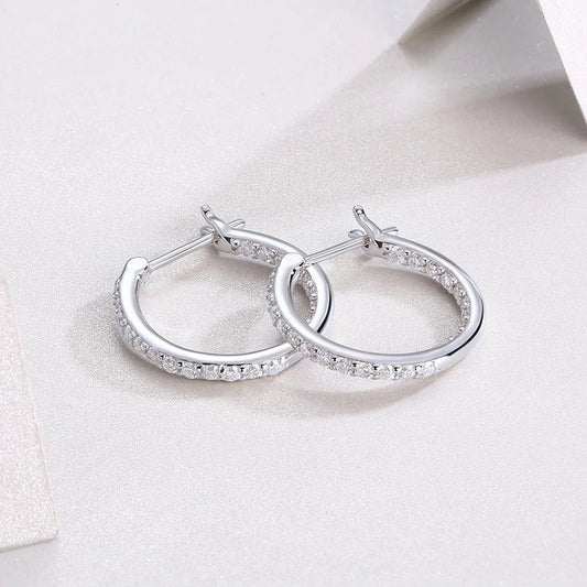 1.7mm D Color Moissanite Hoop Earring for Women Full Diamond 925 Sterling Silver Jewelry Christmas Gift with Certificate