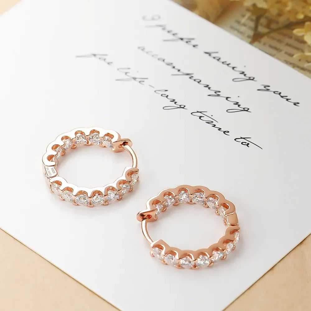 100% 925 Sterling Silver 3mm Real Moissanite Hoop Earrings For Men Women 2023 Trending Luxury Wedding Party Fine Jewelry