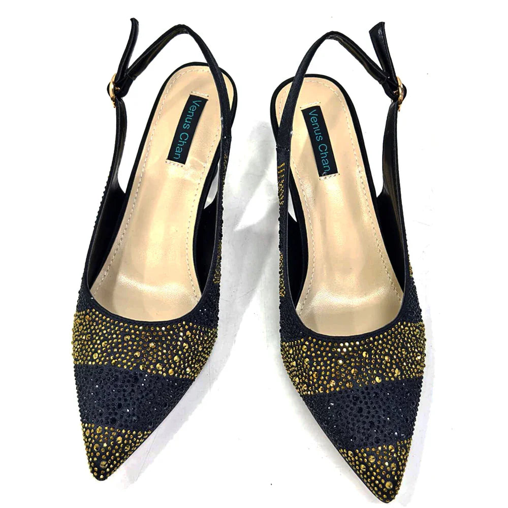 Pointed-Toe Luxury Style High Heels Sandal With Bag Set in Gold Color For Wedding Party Women