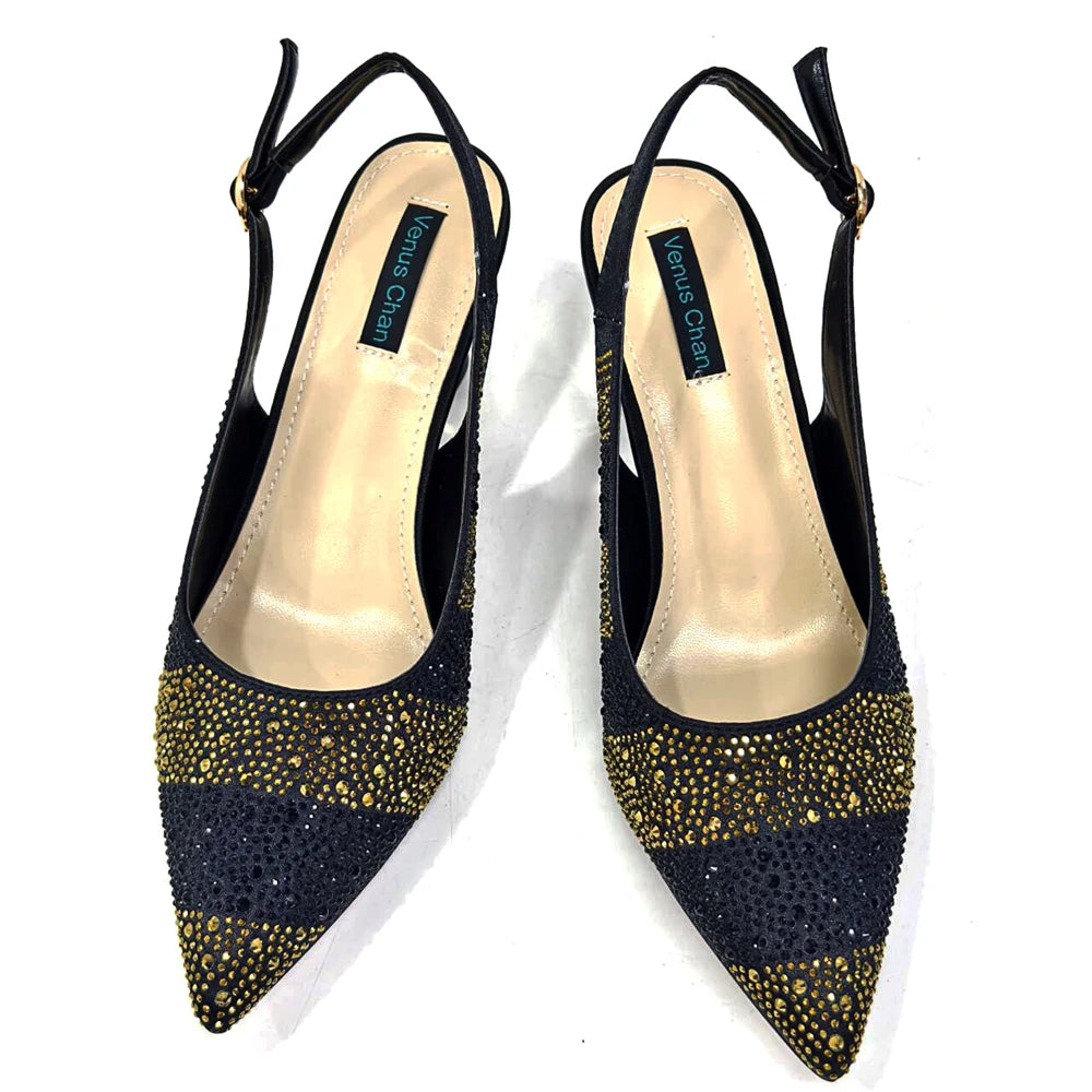 Pointed-Toe Luxury Style High Heels Sandal With Bag Set in Gold Color For Wedding Party Women