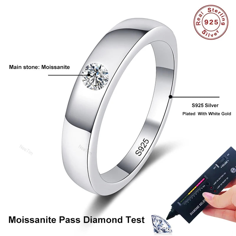 D VVS1 Moissanite Ring for Women Man Sparkling Wedding Eternity Bands Sterling Silver 925 Engagement Rings Fine Jewelry