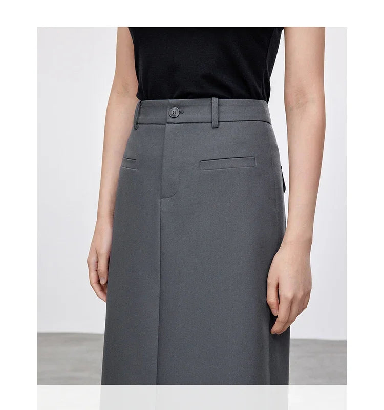 Retro Straight Tube Midi Skirt For Women Spring 2026 Preppy Style High Waist Slimming Split Mid Length Skirt 151Q59211