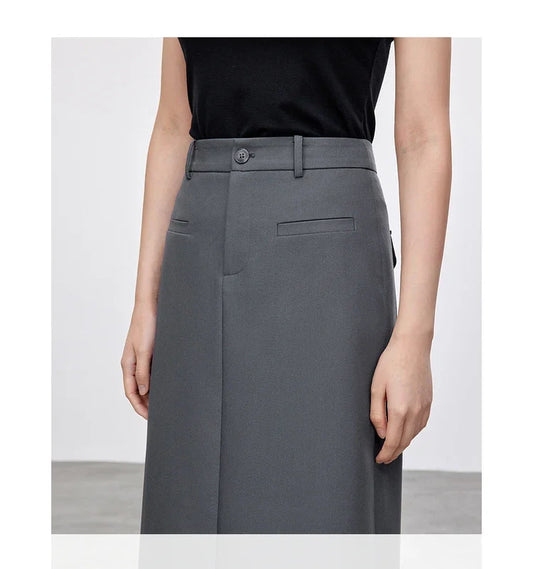 Retro Straight Tube Midi Skirt For Women Spring 2026 Preppy Style High Waist Slimming Split Mid Length Skirt 151Q59211