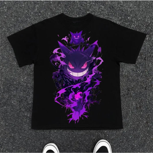 Cartoon Gengar Original Printed T - Shirt, Summer New, Unisex, Y2K Harajuku Style, Loose & Casual Short - Sleeved Top