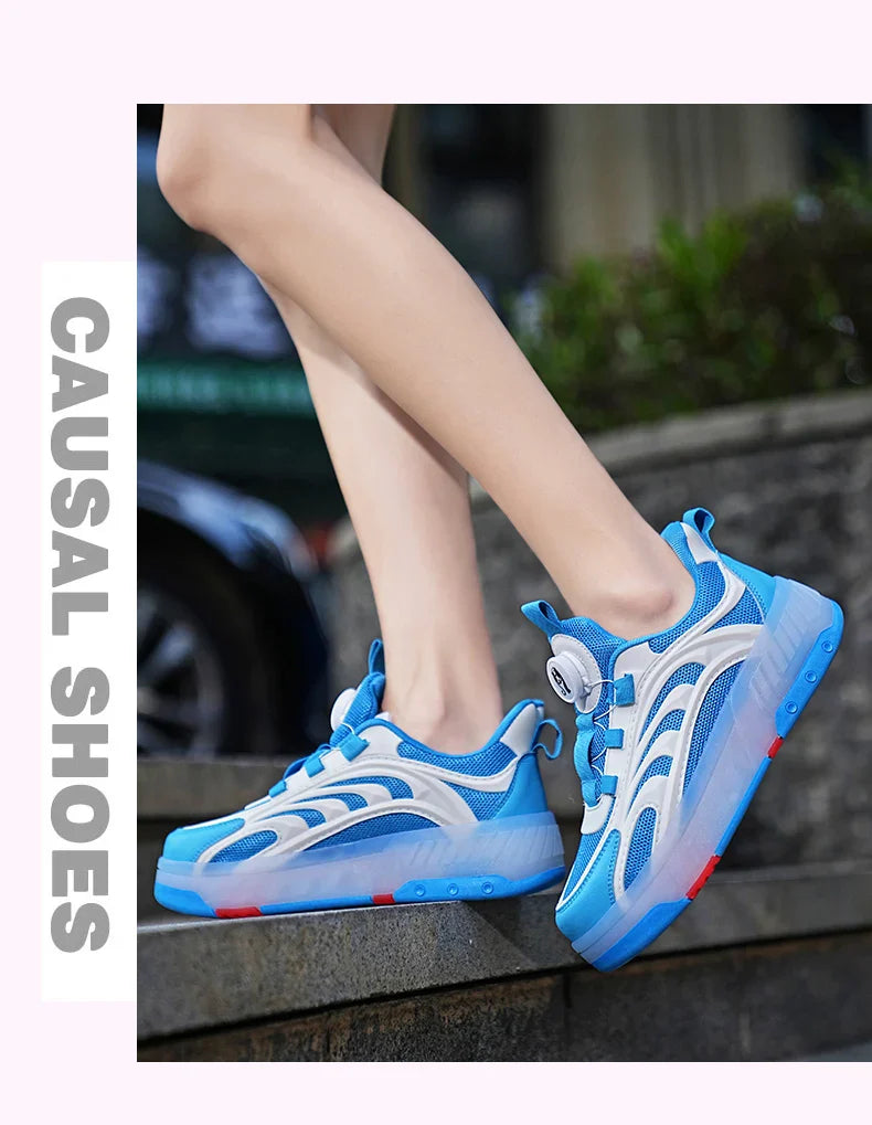 New Kids Wheels Roller Skate Shoes Boys Girls Swivel Buckle LED Light Luminous rechargeable Outdoor Children's Casual Sneakers