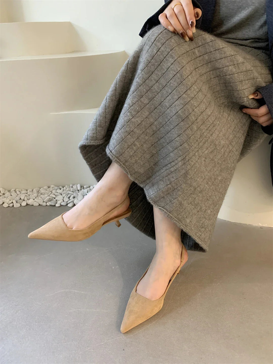 Women Sandals Pointed Toe Elegant Low-heel Shoes Summer Fashion Slingback Woman Mules Shoes Pumps Dress Shoes