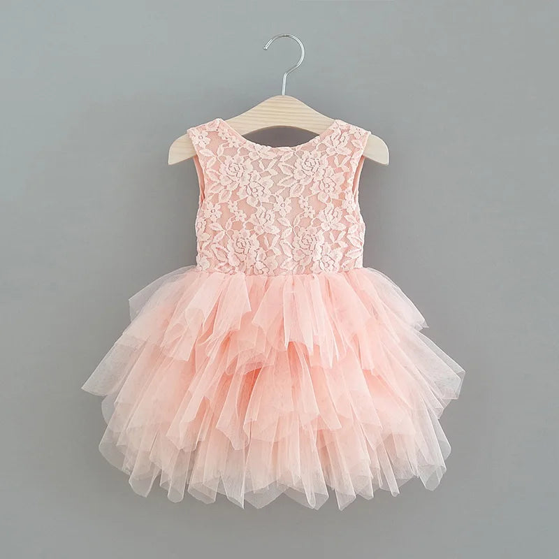 Summer Princess Dresses for Girl Lace Tulle Party Wedding Dress With Sash Baby Clothes 1-6Y E1953
