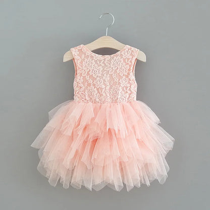 Summer Princess Dresses for Girl Lace Tulle Party Wedding Dress With Sash Baby Clothes 1-6Y E1953