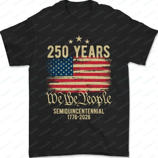 USA Patriotic Retro 250 Years American Flag 250th Anniversary Print Fashion T-shirt Summer Short Sleeve Casual Men Tops Shirts