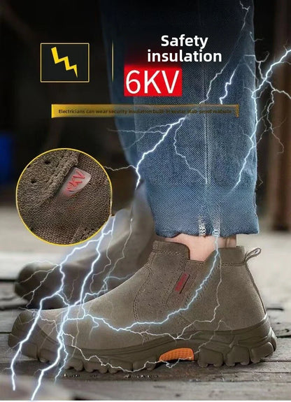 Anti Smashing Plastic Steel Toe Insulated Shoes, Breathable Suede Leather, All Season Anti Scalding Welding Shoes