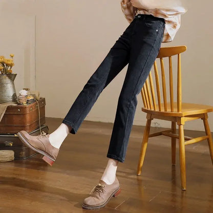 Vintage High-waisted Straight-leg Jeans For Women