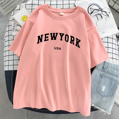 New York Usa City Letter Graphic Tshirt Women Cotton Sport Tops Summer Fashion Tee Shirt Street Casual Oversized Short Sleeve