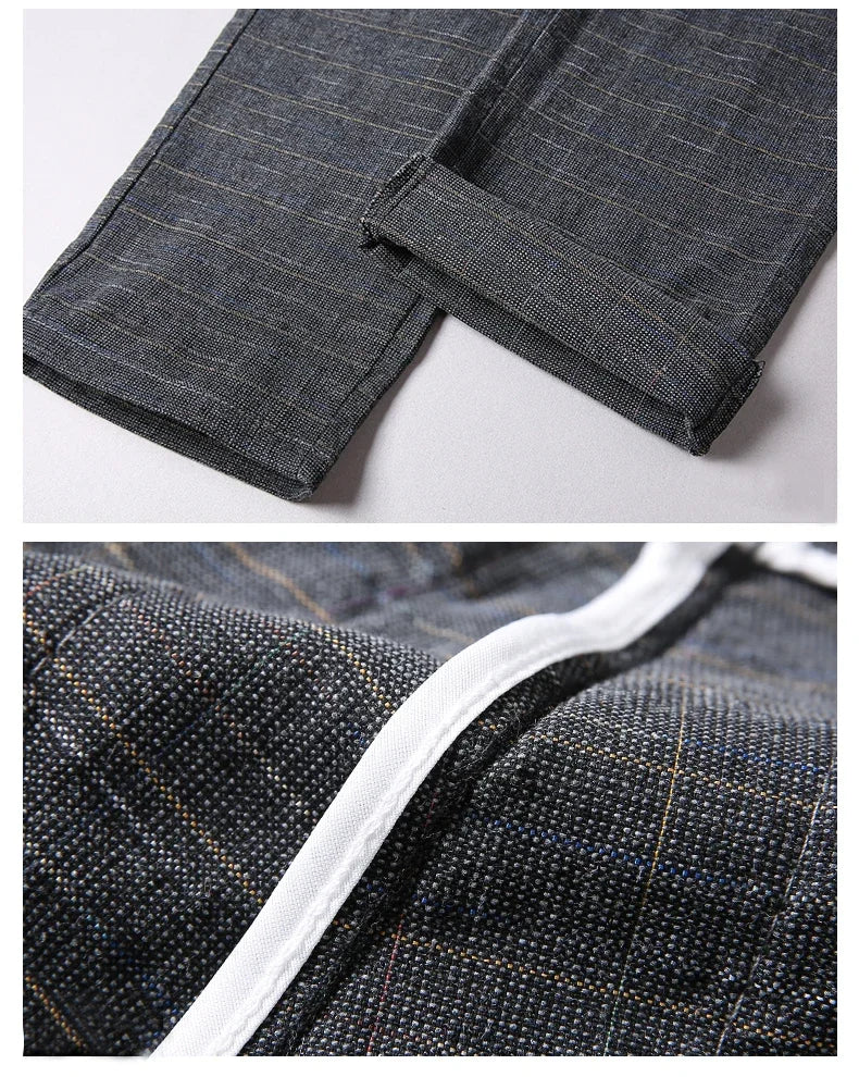 Spring Autumn New Men's Plaid Pants Black Blue Business Casual Formal Fashion Korean Classic Male Clothes Straight Trousers