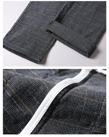 Spring Autumn New Men's Plaid Pants Black Blue Business Casual Formal Fashion Korean Classic Male Clothes Straight Trousers