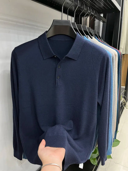 Men's Long Sleeve Fashion Casual Polo, Shirt Collar Pullover Sweater. Business Sweater T-shirt Golf Spring & Autumn Wool