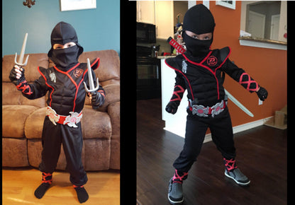 Authentic Kids Ninja Costume Set for Role Play and Cosplay, Ninja Clothes with Hood, Mask, Gloves and Throwing Stars