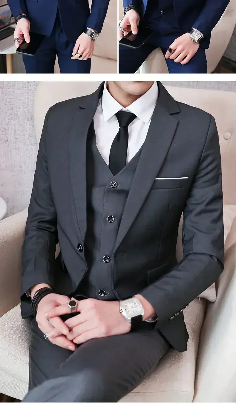 S-8XL (Blazer+ Vest + Pants) Men's fashion casual outdoor gentleman business wedding slim-fit formal British style wedding suit