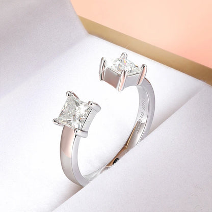 1CTTW 4.5mm Princess Cut Certified Moissanite Rings for Women Adjustable 100% 925 Sterling Silver Wedding Party Band Gift