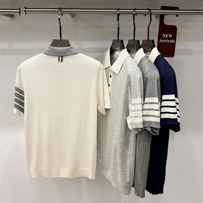 2026 Men's Short Sleeved Polo Shirt with High-end Feel, Summer Thin Design, Knitted Collar, Linen T-shirt As Base