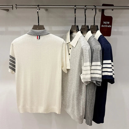 2026 Men's Short Sleeved Polo Shirt with High-end Feel, Summer Thin Design, Knitted Collar, Linen T-shirt As Base